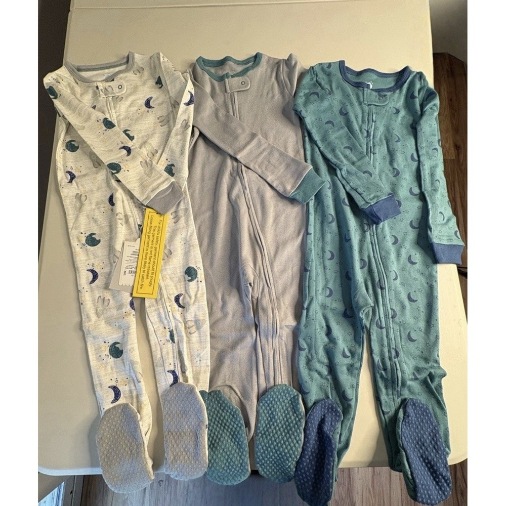 Cloud Island 24M 3pc Cotton Knit Footed Zip One-Piece Sleepers Moon Stars